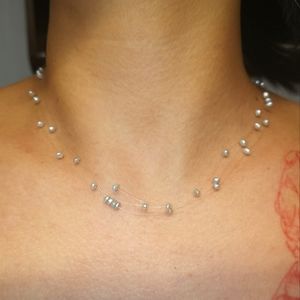 Mini baby blue pearl floating necklace